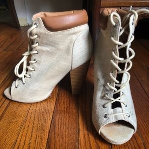 Lace-up, peep toe booties